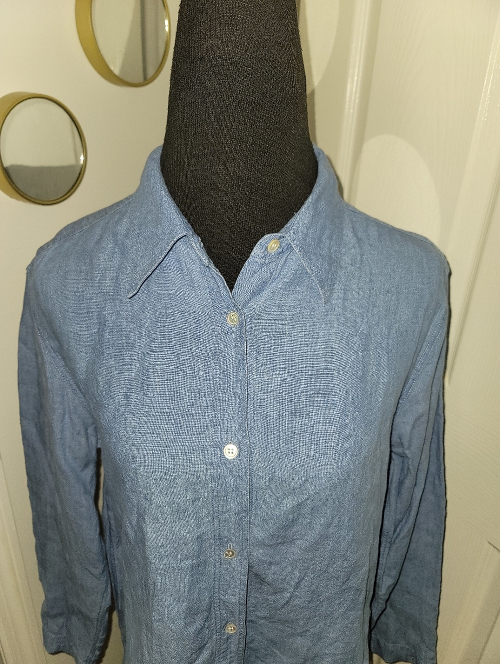 Kate Hill Light Blue Linen Casual Button-Down Shirt Size Medium